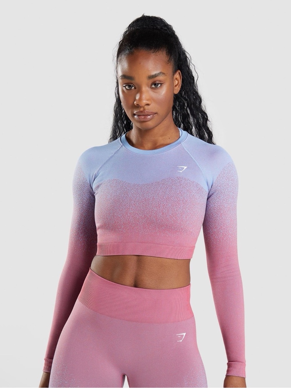 Gymshark Adapt Ombre Long Sleeve Crop Top in Pink and Light Blue Small